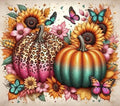 Pumpkins And Flowers