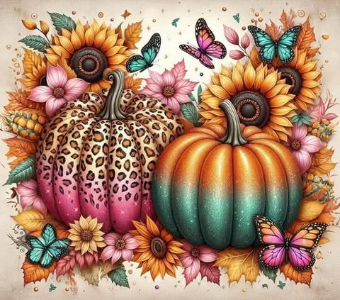 Pumpkins And Flowers