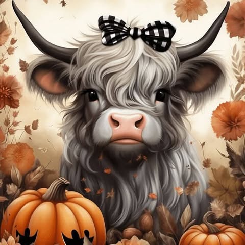 Cow With Pumpkins