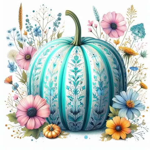 Pumpkins And Flowers