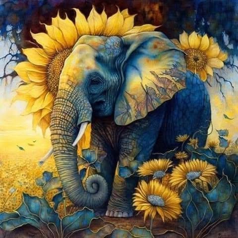 Elephant And Sunflowers