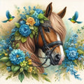Horse And Blue Flowers