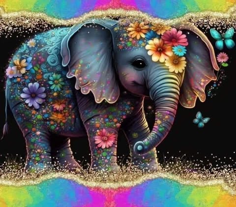 Elephant And Flowers