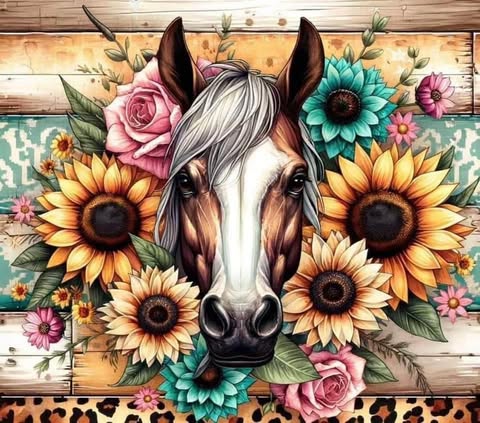 Horse And Sunflowers