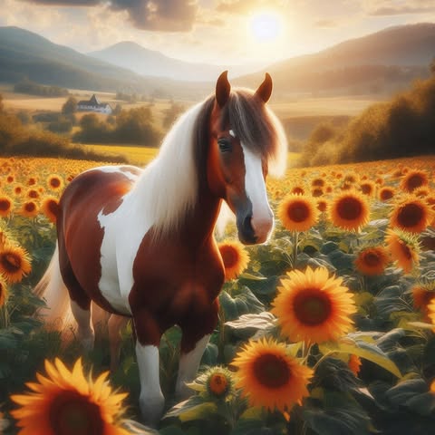 Horse And Sunflowers