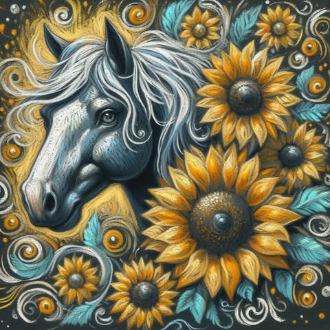 Horse And Sunflowers