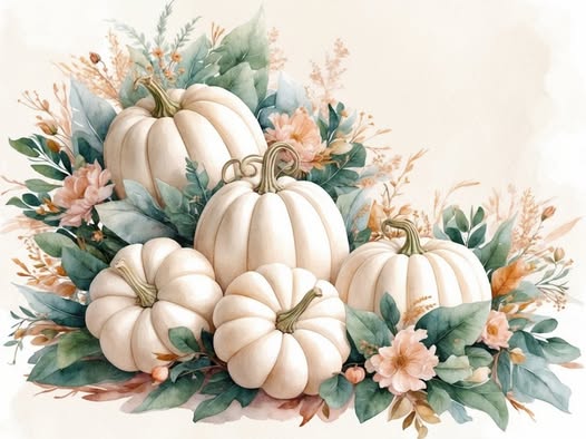 White Pumpkins And Flowers