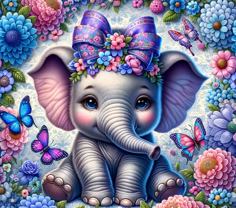 Elephant And Flowers