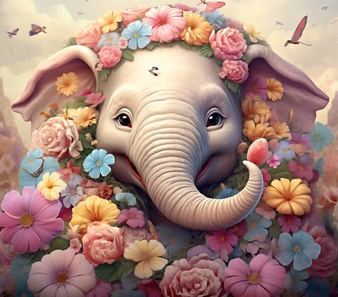 Elephant And Flowers