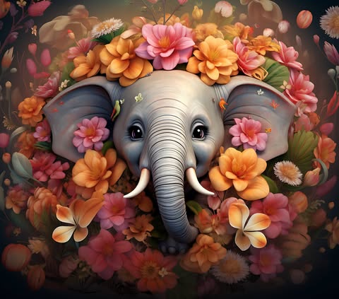 Elephant And Flowers