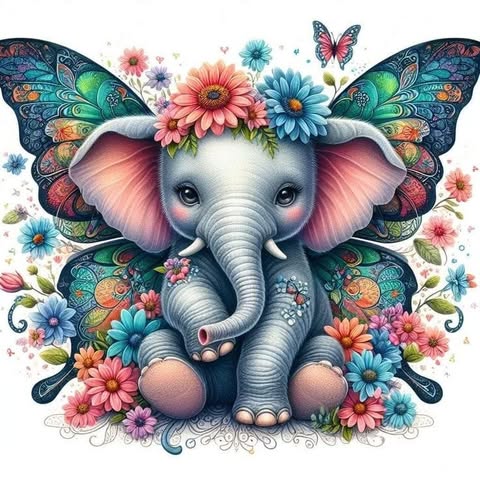 Elephant And Butterflies