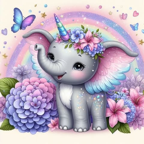 Elephant And Flowers