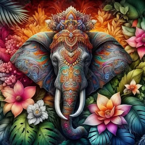 Elephant And Flowers