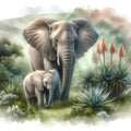 Mama Elephant And Baby Elephant