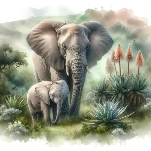 Mama Elephant And Baby Elephant