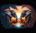 Elephants And Sunset