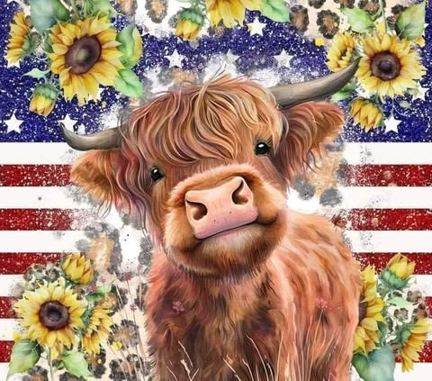 Brown Cow With Flag