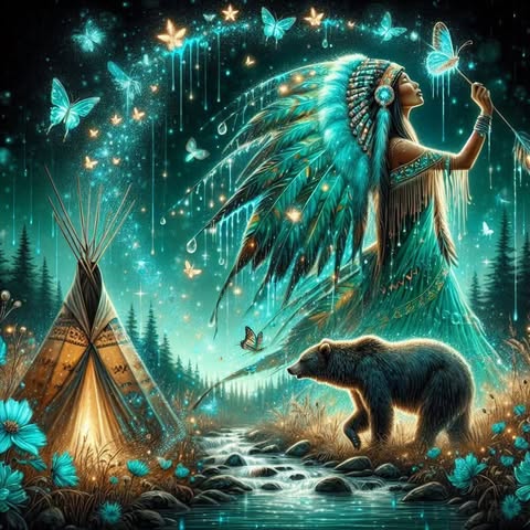 Native American And Bear