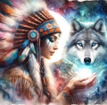 Native American And Wolf