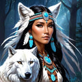 Native American And Wolf