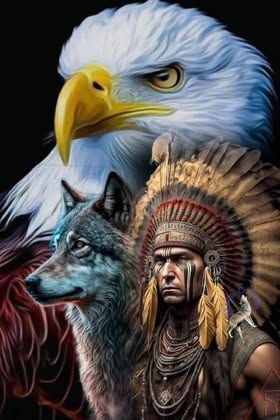 Native American, Wolf And Eagle