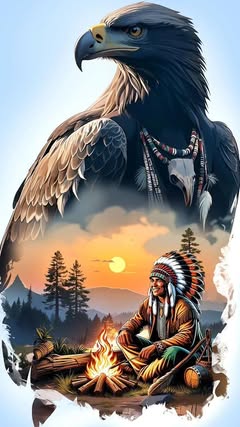Native American And Eagle