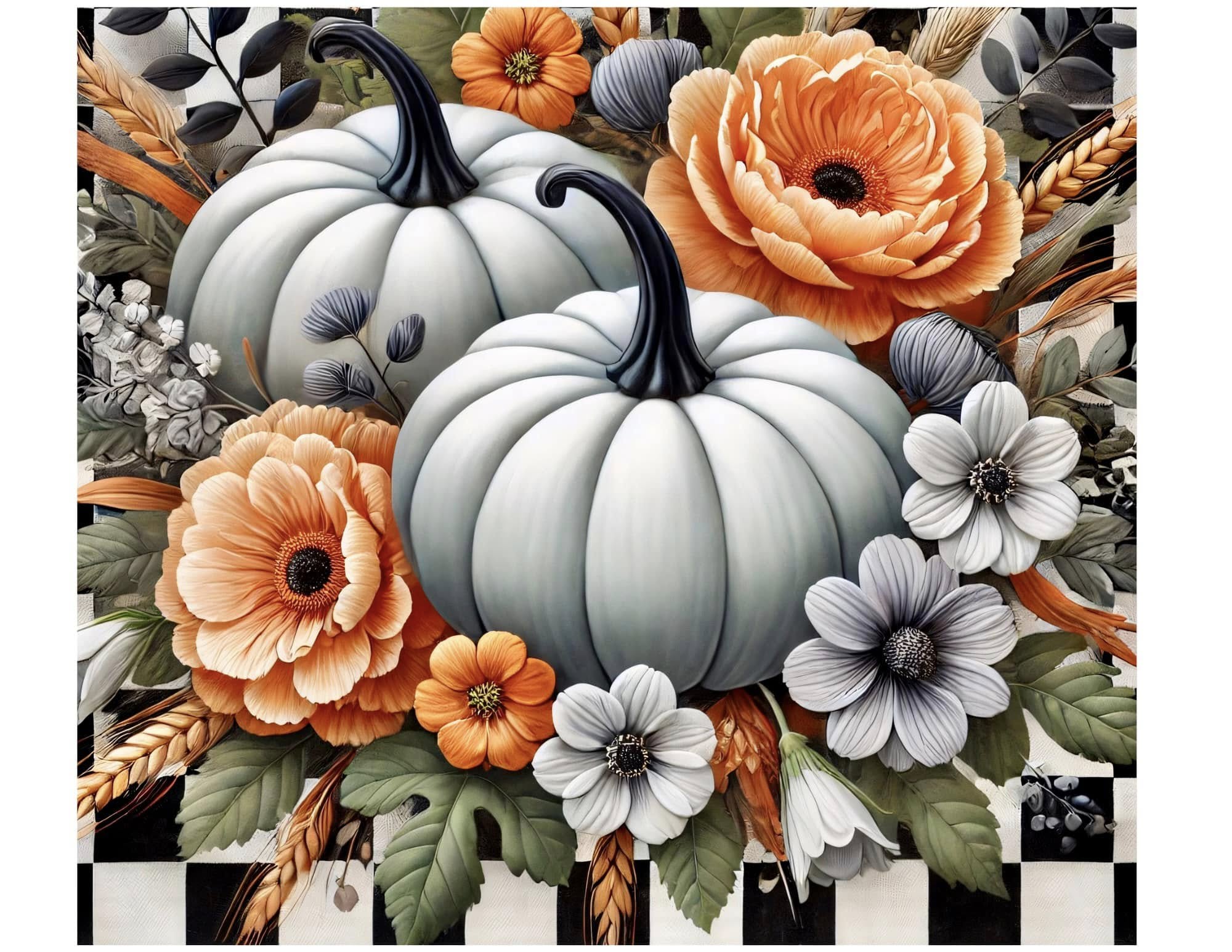 White Pumpkins And Flowers
