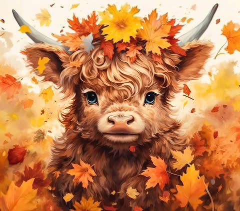 Brown Cow And Leaves