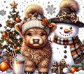 Brown Cow And Snowman